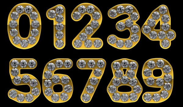 Golden 0 - 9 numerals incrusted with diamonds — Stock Photo, Image
