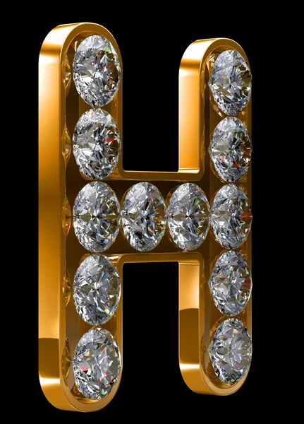 Goldener h-Buchstabe mit Diamanten verkrustet — Stockfoto