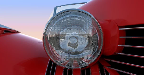 Far ve kırmızı retro arabanın kaputuna — Stok fotoğraf