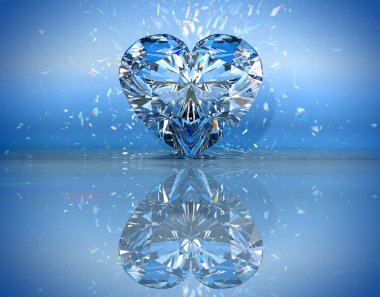 kalp üzerinde yansıması ile mavi elmas şeklinde
