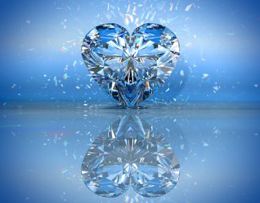 Heart shaped diamond over blue with reflection clipart