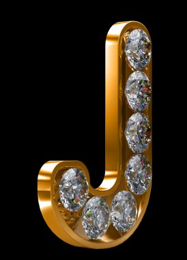 Golden J letter incrusted with diamonds clipart