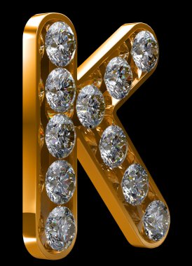 Golden K letter incrusted with diamonds clipart