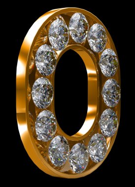 Golden O letter incrusted with diamonds clipart