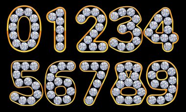 Orange 0 - 9 numerals incrusted with diamonds clipart