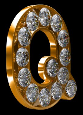 Golden Q letter incrusted with diamonds clipart