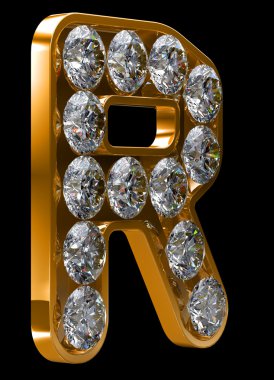 Golden R letter incrusted with diamonds clipart