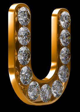 Golden U letter incrusted with diamonds clipart