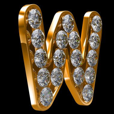 Golden W letter incrusted with diamonds clipart