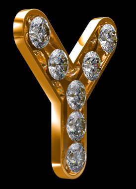 Golden Y letter incrusted with diamonds clipart