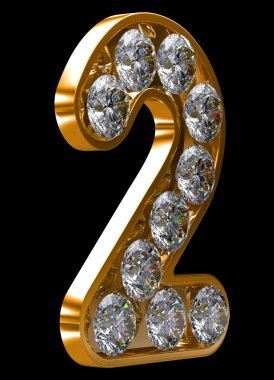 Golden 2 numeral incrusted with diamonds clipart