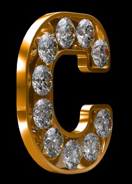 Golden C letter incrusted with diamonds clipart