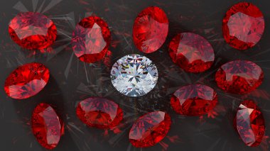 Crystal diamond among red rubies clipart