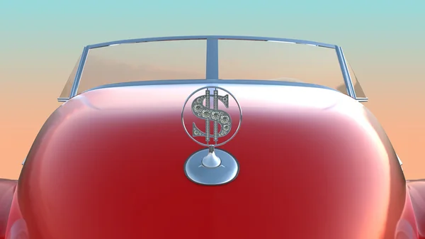 Kaput ve ön cam kırmızı retro otomobil — Stok fotoğraf