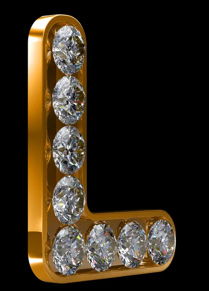 Goldener L-Buchstabe mit Diamanten verkrustet — Stockfoto