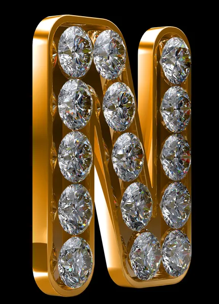 Золотая буква N, инкрустированная алмазами — стоковое фото