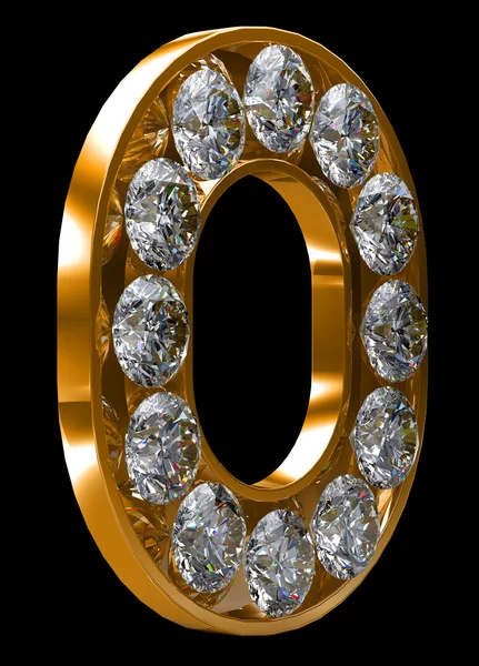 Goldener o Buchstabe mit Diamanten verkrustet — Stockfoto