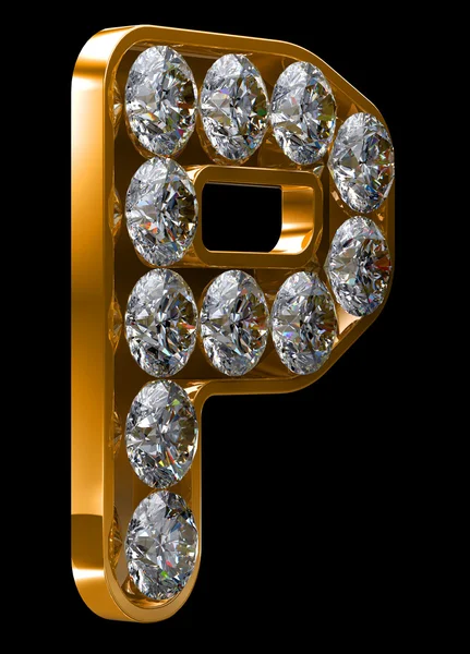 Lettera P dorata incrostata di diamanti — Foto Stock