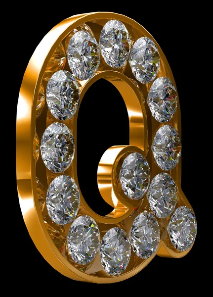 Goldener Buchstabe q mit Diamanten verkrustet — Stockfoto