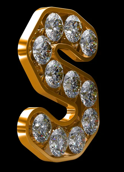 Золотая буква S, инкрустированная бриллиантами — стоковое фото
