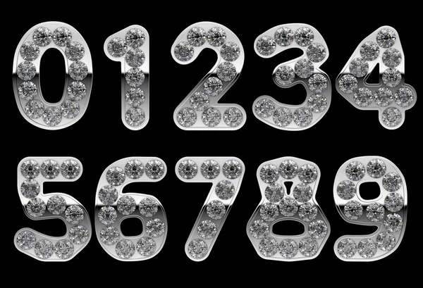 Plata 0 - 9 números incrustados con diamantes —  Fotos de Stock