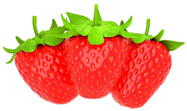 Three strawberries isolated over white — Stock Photo, Image
