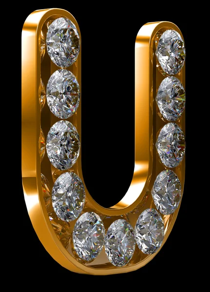 Goldener u-Buchstabe mit Diamanten verkrustet — Stockfoto