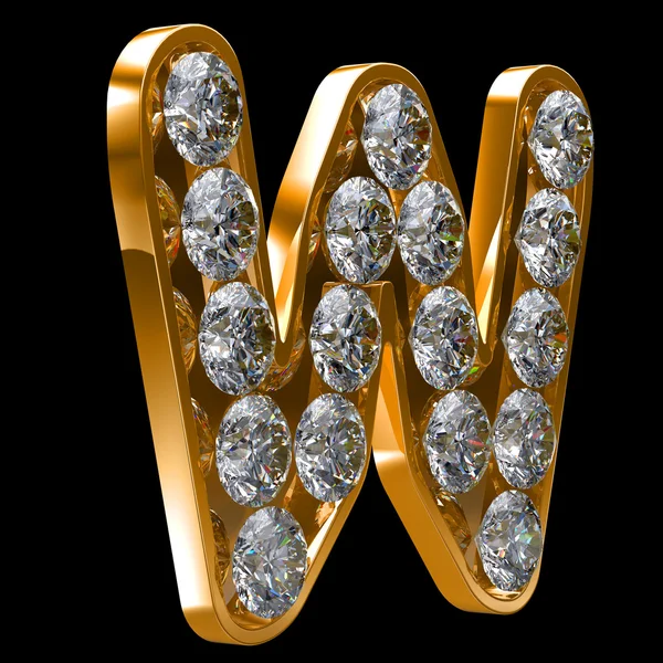 Letra W dourado incrustado com diamantes — Fotografia de Stock