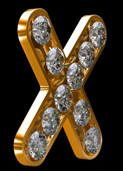 Goldener x Buchstabe mit Diamanten verkrustet — Stockfoto