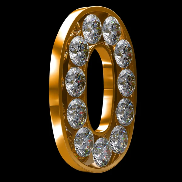 Goldene 0 Ziffer mit Diamanten verkrustet — Stockfoto