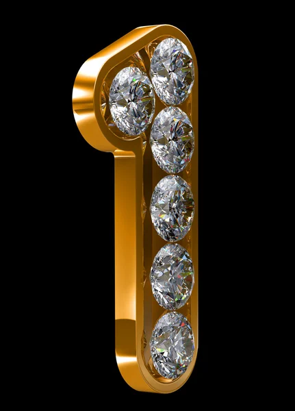Gouden 1 cijfer incrusted met diamanten — Stockfoto