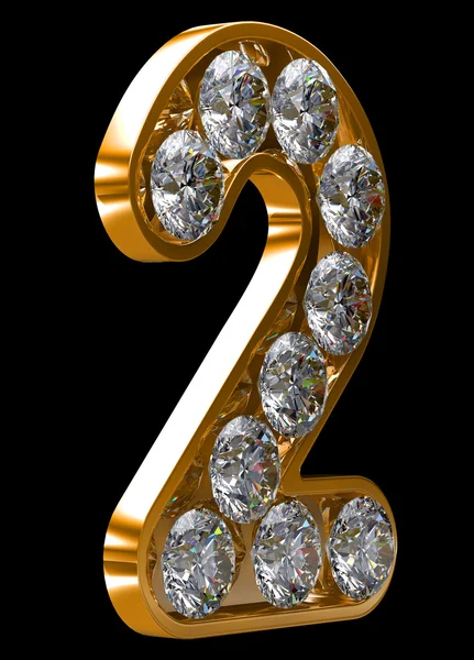 Golden 2 numeral incrusted with diamonds — Stock Photo, Image