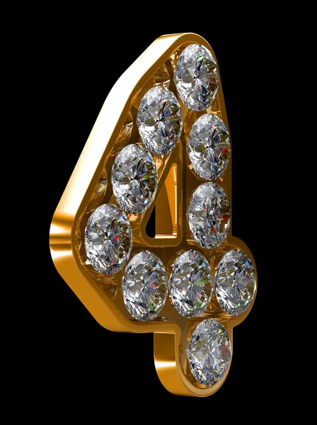Goldene 4 Ziffern mit Diamanten verkrustet — Stockfoto