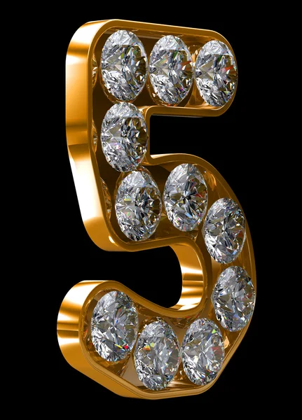 Golden 5 numeral incrusted with diamonds — Stock Photo, Image