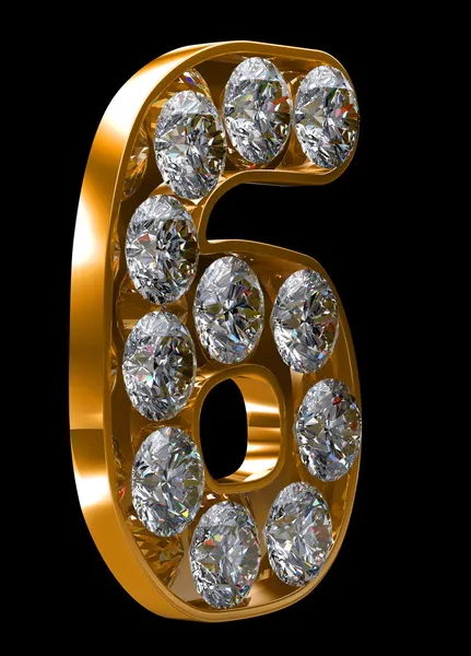 Golden 6 numeral incrusted with diamonds — Stock Photo, Image