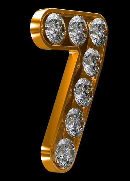 Golden 7 numeral incrusted with diamonds — Stock Photo, Image