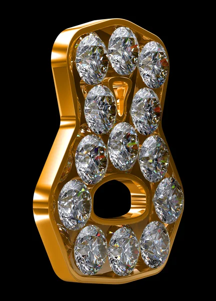Złota cyfra 8 incrusted z diamentami — Zdjęcie stockowe