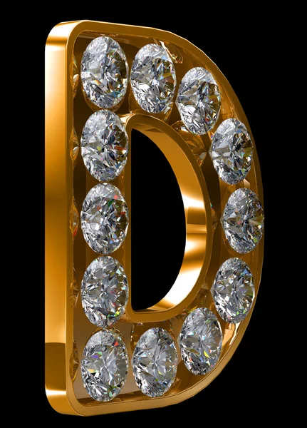 Goldener Buchstabe d mit Diamanten verkrustet — Stockfoto