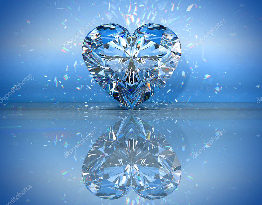  coeur  en forme  de  diamant sur bleu avec reflet 