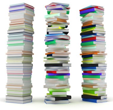 Education and wisdom. Tall heaps of hardcovered books clipart