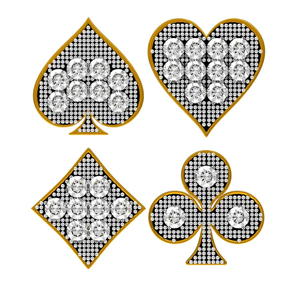 Diamantkartenanzüge mit goldenem Rahmen — Stockfoto