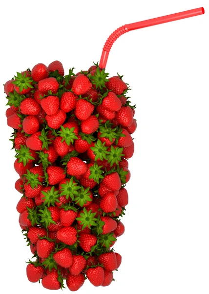 Glass shape assembled of strawberry with straw — Stock Photo, Image
