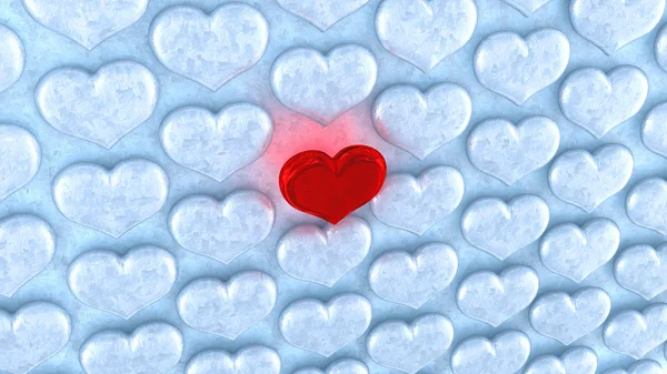 爱的概念。红色的心间冰 — 图库照片