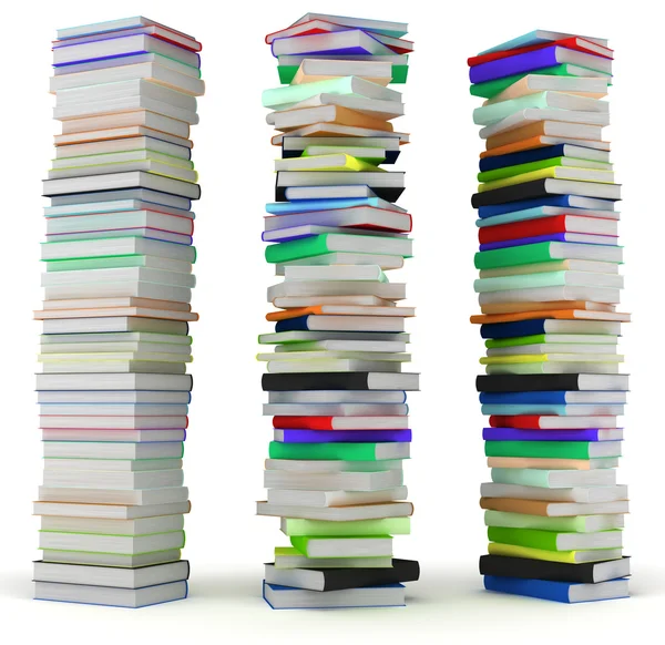 Education and wisdom. Tall heaps of hardcovered books — Stock Photo, Image