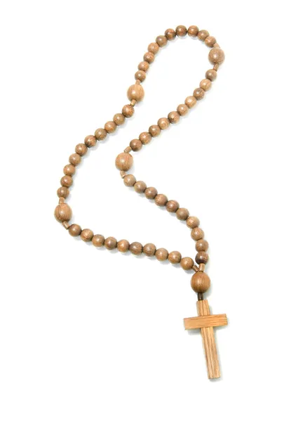 Vista superior de cuentas de rosario de madera — Foto de Stock