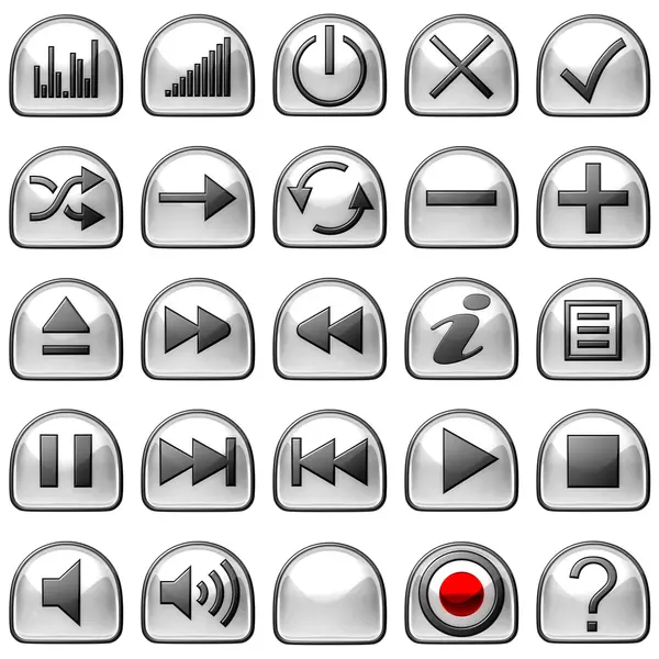 Halfronde grijs controle paneel pictogrammen of knopen — Stockfoto