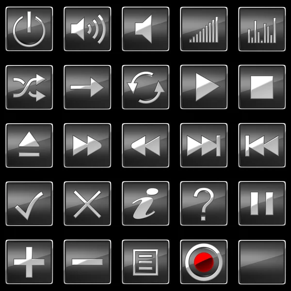 Black Control panel icons or buttons — Stock Photo, Image