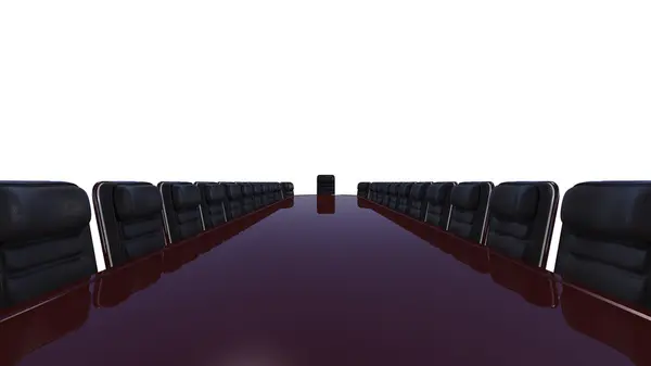 Zakelijke bijeenkomst. lederen stoelen en lange Bureau — Stockfoto