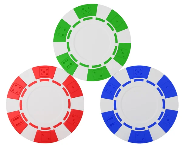 Três fichas de casino sobre branco — Fotografia de Stock