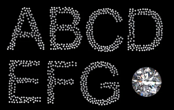 Алмазные буквы A-G с большим драгоценным камнем — стоковое фото